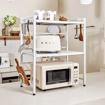 日本 天馬 桌上型伸縮式微波爐烤箱收納置物架(方框三層) - 時尚灰