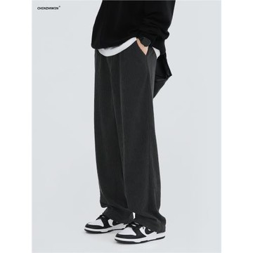 陳智文秋季新款燈芯絨休閑垂感男衛褲慵懶百搭松緊腰寬松直筒長褲