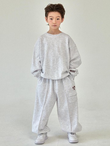 Classic Oversized Cotton-Polyester Training Pants [Beige Melange] (S-MOM)