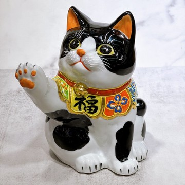 【雅致黑映】日本九谷燒招財貓 | 黑布 6.5號