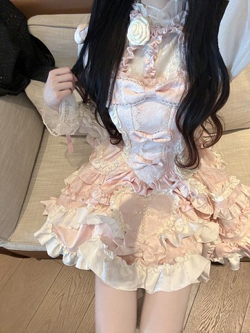 全款掉落】芙蝶之心原創芙蝶結原創洋裝lolita連衣裙 粉色