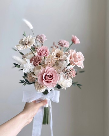 【不凋花乾燥花】藕粉白色不凋玫瑰韓式捧花