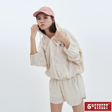 女裝 外套 連帽外套 薄外套 抗UV 防曬 輕薄 寬版 山形 杏/綠/黑 (510614) 【5th STREET】【APP下單天天10%回饋】 最高折426
