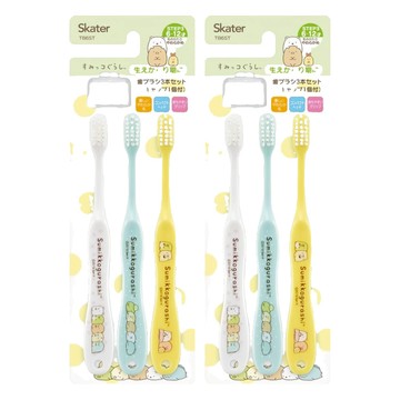Skater 兒童牙刷 附刷毛蓋  角落生物 白色 + 綠色 + 黃色  3支  2組