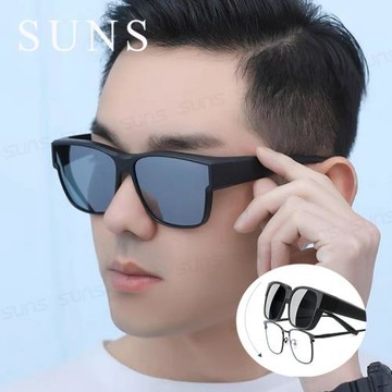 【SUNS】休閒偏光太陽眼鏡 大框近視套鏡 水銀鏡面 抗藍光+抗UV400/防眩光/可單戴/可套式