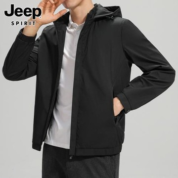 JEEP SPIRIT外套男春季新款寬松連帽休閑帥氣工裝夾克衫男春秋款