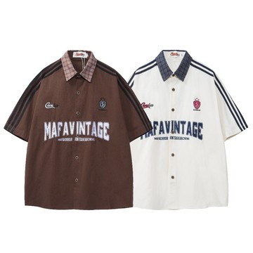 【OTIS】 【現貨】格紋撞色 袖條 襯衫 短袖 寬鬆 OVERSIZE 落肩 嘻哈 美式 街頭 OT114