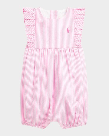 Girl's Striped Seersucker Shortall, Size 3M-24M