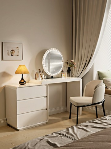 化妝桌鏡台梳妝台 全實木烤漆梳妝臺斗櫃一體書桌臥室化妝桌組合床尾斗櫃妝臺一體