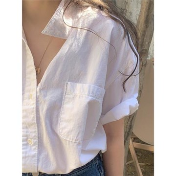 白色短袖襯衫女外穿夏季2025新款設計感小眾時尚休閑棉質防曬襯衣