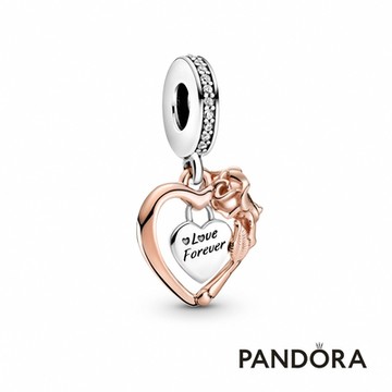 【Pandora官方直營】心形配玫瑰吊飾-絕版品