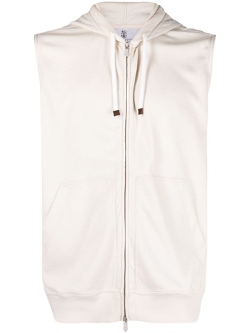 Brunello Cucinelli - zip-up sleeveless hoodie - men - Polyimide/Cotton - L - Neutrals