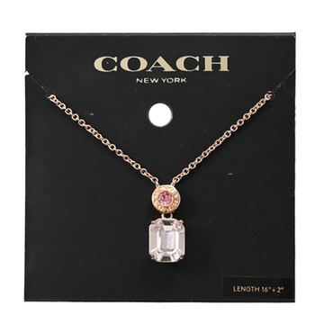 COACH 方形水晶造型水鑽鎖骨鍊(玫瑰金)