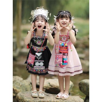 全程錦繡苗疆苗族連衣裙哈尼族女童漢服套裝夏季異域少數民族風薄