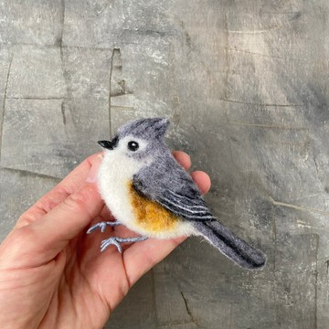 簇絨山雀胸針 逼真的羊毛氈山雀別針 手工製作 自然飾品