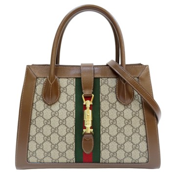 【二手名牌BRAND OFF】GUCCI 古馳【激安價】棕色 帆布 皮革 兩用包 金扣 649016