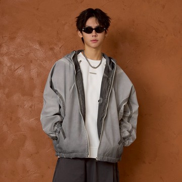 LAKING_簡約霧化斜紋布連帽薄外套