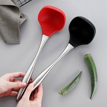 onlycook 家用304不銹鋼硅膠湯勺湯瓢 廚房盛湯大號勺子長柄湯殼