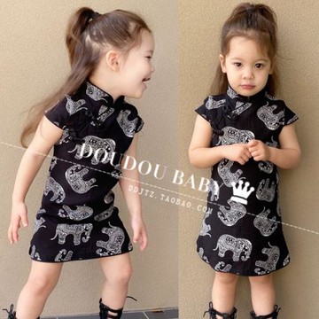 兒童旗袍夏季新款潮2024中國風旗袍女寶寶棉復古裙子洋氣女童短袖