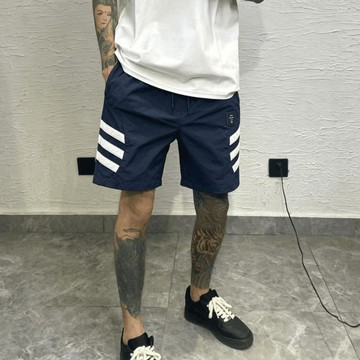 夏季新款百搭小標貼布短褲男藏青色側邊三槓抽繩繫帶運動五分褲子時尚百搭運動五分褲男 8C