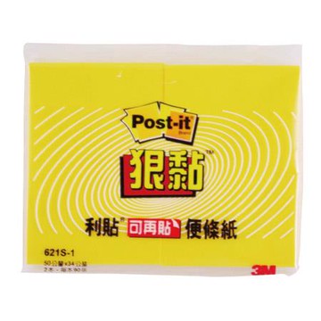 3M Post-it利貼狠黏便條紙/621S-1/50x38mm/黃色/90張x2本/包