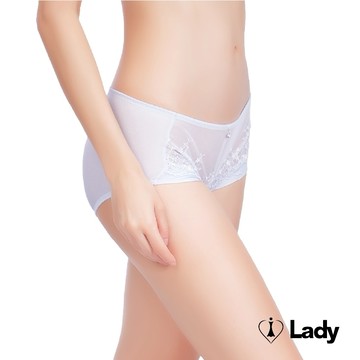 Lady 琉璃沁語系列 中腰 刺繡 蕾絲 平口褲 (銀河灰)