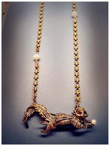 Minertés+VINTAGE松鼠‧珍珠‧黃銅項鍊(藍色眼睛款)+