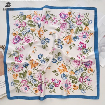 免運 文藝清新印花減齡職業裝飾發帶護頸 小方巾 高級感辦公室披肩qxm8012