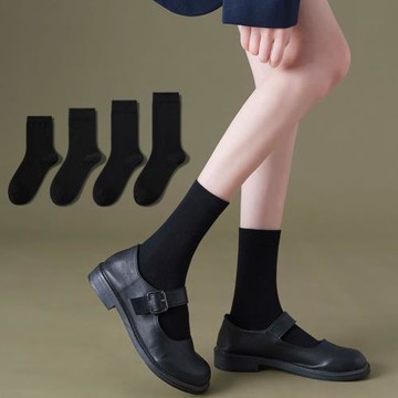 黑色襪子女中短筒襪純棉無骨縫合白色JK日系百搭春秋冬長筒高筒