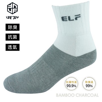 [UF72] elf除臭竹炭足弓加壓氣墊運動襪UF5813-灰白24-26