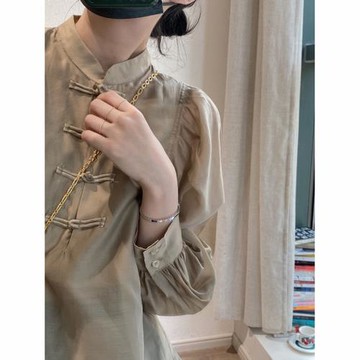 盤扣泡泡袖溫柔長袖襯衫上衣