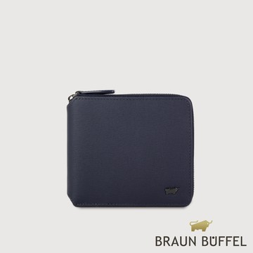 【BRAUN BUFFEL 德國小金牛】台灣總代理 維克多-E 8卡拉鍊皮夾-深藍/BF570-328-DB