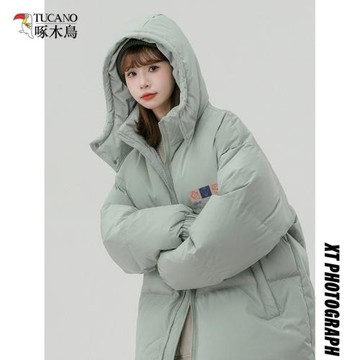 啄木鳥連帽羽絨棉服女冬季2025新款寬松加厚學生情侶棉襖面包服潮