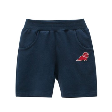 27KIDS - 純棉腰鬆緊五分褲-口袋恐龍-深藍色