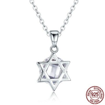 925純銀項鍊水晶吊墜-時尚簡約精美六芒星女飾品73og18【獨家進口】【米蘭精品】