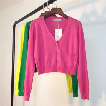 2025春季新款女裝短款針織衫女開衫毛衣韓版V領修身長袖披肩外套