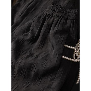 文藝肌理灰色格子 桑蠶絲真絲香云紗百搭中式華夫格松緊腰休閑褲