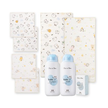 奇哥 - 寶寶洗澎澎9件組 天絲紗布澡巾x2+手帕x4 +香皂+洗髮精+沐浴露