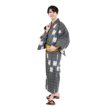 日本 和服 男士 綿 浴衣 腰封 2 件 套組 S M L Z32-12B