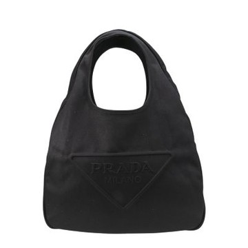 PRADA 大型帆布三角LOGO托特包(黑色)