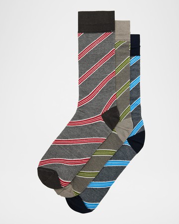 Men's Diagonal Stripe 3-Pack Crew Socks