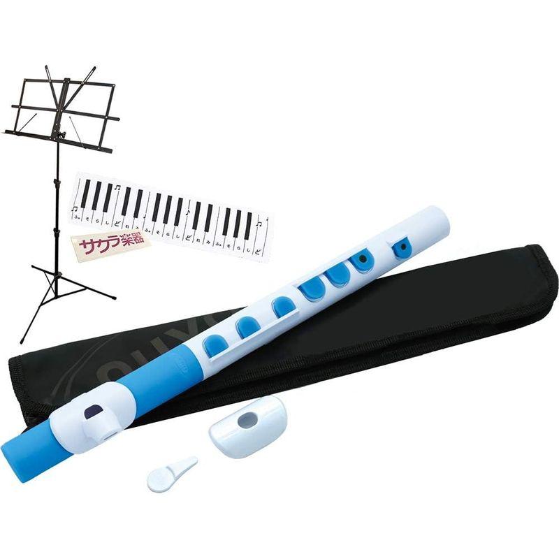 楽器 Nuvo プラスチック製リコーダー フルート TooT ホワイト ブルー 譜面台・お手入れクロスつきセット