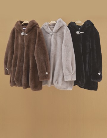 ★【喜芝梅】歐洲宮廷貴族式連帽仿貂毛外套(三色；M-L) 224570978