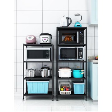 不銹鋼廚房置物架落地多層家用微波爐烤箱帶輪可移動放鍋架儲物柜