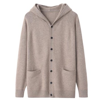 絨爵羊絨衫男針織衫外套開衫連帽帶帽加厚帶兜衛衣外搭毛衣K1234