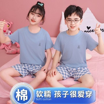 Healthy baby 兒童睡衣純棉夏季男童家居服薄款a類空調服男孩大童女童短袖套裝9居家服夏季居家服短袖睡衣套裝夏季
