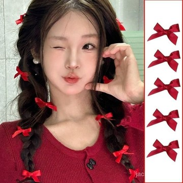 可愛網紅紅色蝴蝶結髮夾百搭小號髮卡過年頭飾甜美碎髮劉海夾對夾