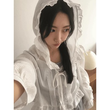 Codibook｜韓國 wonderwonder 蕾絲荷葉邊綁帶蝴蝶結短袖襯衫［預購］襯衫 雪紡襯衫 女裝
