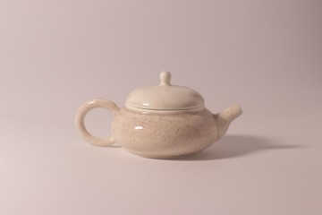 灰粉 側把扁茶壺