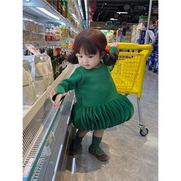 小蜜糖童裝綠色連衣裙女童春裝公主裙寶寶衣服周歲裙子生日禮服春